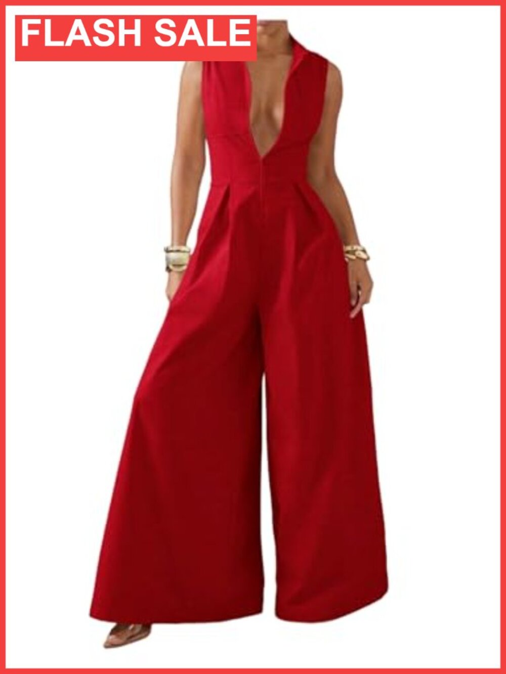Women's Zipper Front Mock Neck Wide Leg Elegant Jumpsuit